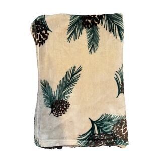 Pinecone Throw, Fleece Blanket, Very Soft, Green/ Beige Woods Theme, 48" x 72”